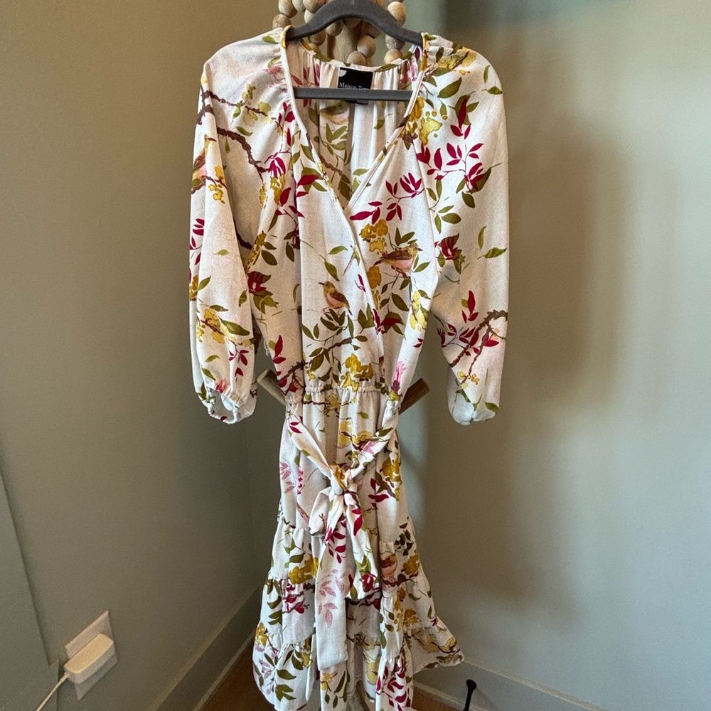 Maison Tara Long Sleeve Floral Dress - White, Red, Green